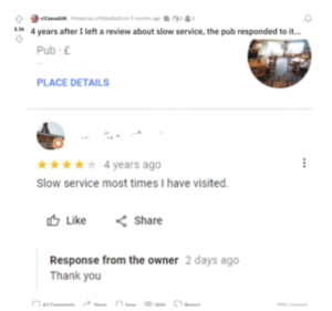 Negative google restaurant review